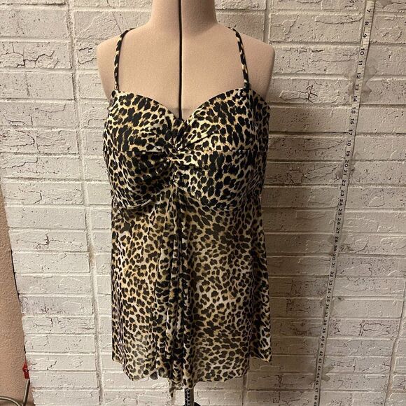 Jaclyn Smith Animal Print Plus Size Curvy Convertible Tankini Halter Bikini  20 - Picture 1 of 10
